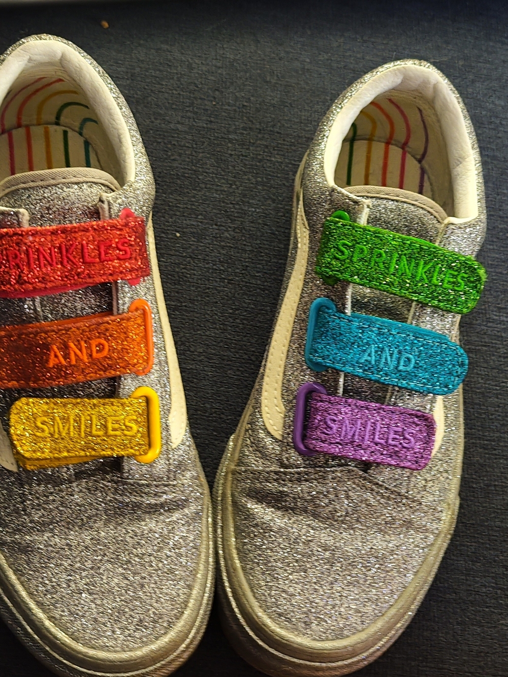 Vans Kids Silver Glitter Sneakers with Rainbow Sparkle Straps